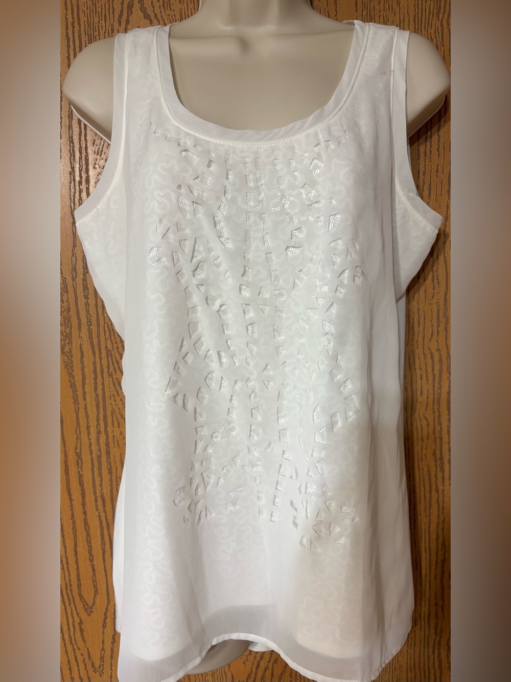 Studio Y White Sequin-Accent Scoop Neck Camisole
